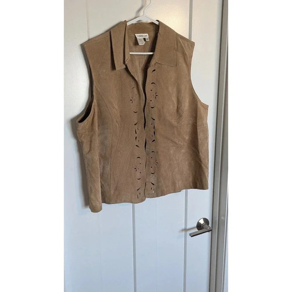 Leather Cutout Vest Coldwater Creek sz 2x - Picture 2 of 6